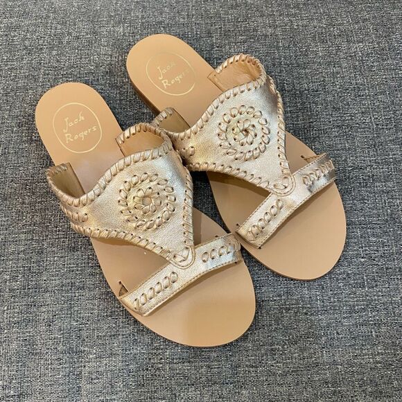 Jack Rogers Gold Flats Sandals Women Size 6.5 - Picture 1 of 5